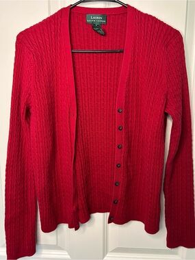 Ralph Lauren Red Cable-Knit Button-Front Sweater Cardigan